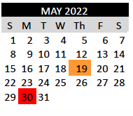 Memorial Day - School Closed, May 30, 2022